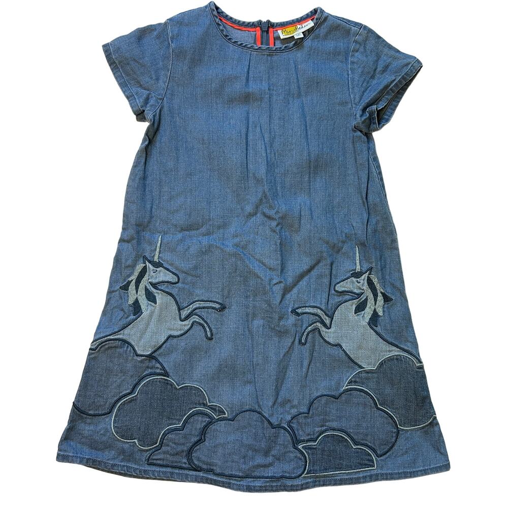 Mini Boden Denim Unicorn Applique Dress 7-8Y